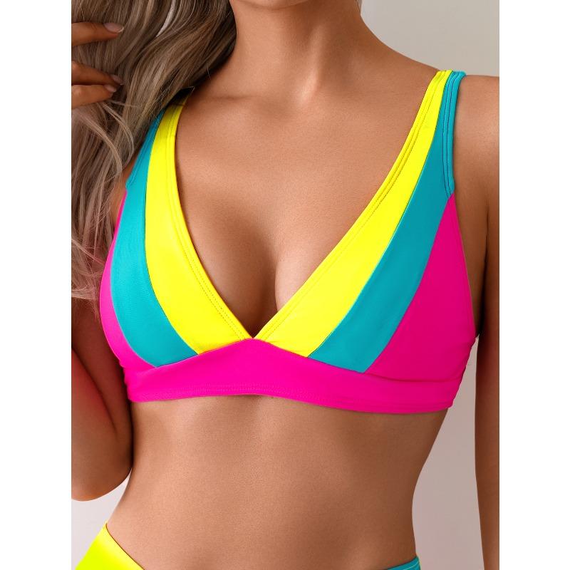 European and American New Bikini Sexy Halter High Elastic Contrasting Swimsuit Triangle Bag Swimsuit