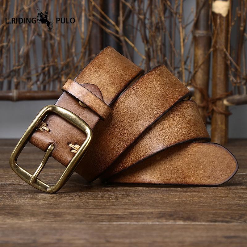 Retro Distressed Pleated Belt Men's Leather Pin Buckle Top Layer Cowhide Korean Casual Denim Belt