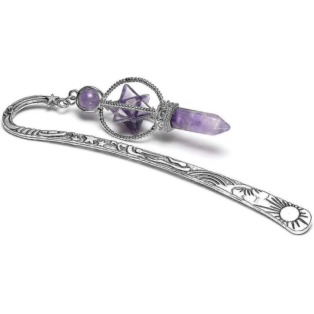 Metal Amethyst Crystal Bookmark Healing Crystals Gemstone Pendant Charm Book Marker For Women Men