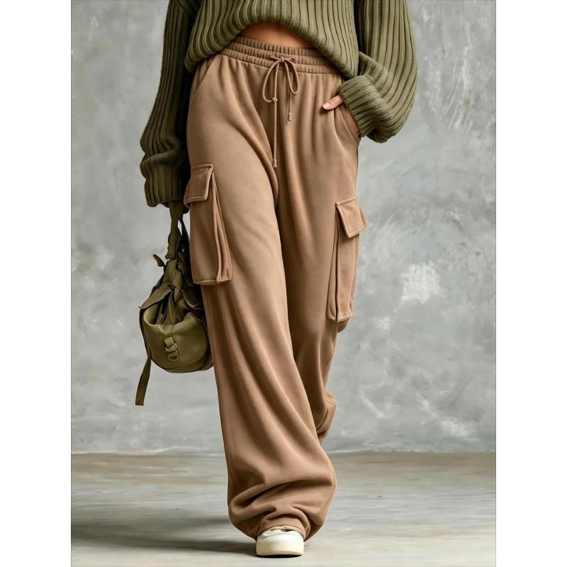 Relaxed Vintage Olive Green Drawstring Wide Leg Cargo Sweatpants