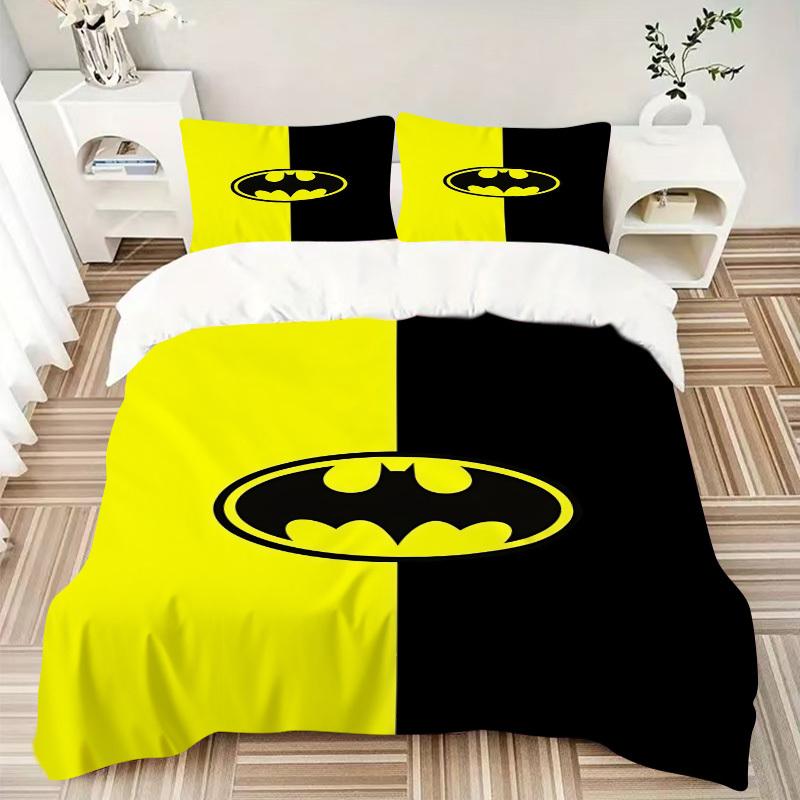 3pcs Batman Symbol Bedding Set, Soft Polyester Duvet Cover and Pillowcases Machine Washable Seasons all suitable & Guest Room Decor285