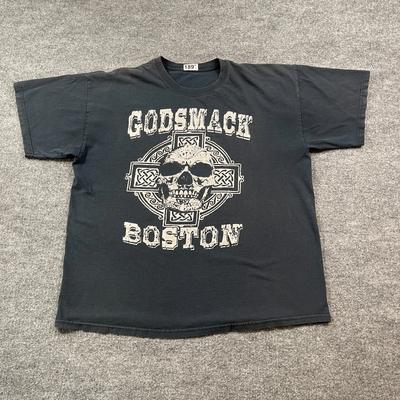 Godsmack Boston Mass Keltisches Totenkopfkreuz Rockband Shirt XL 23x26 Schwarz