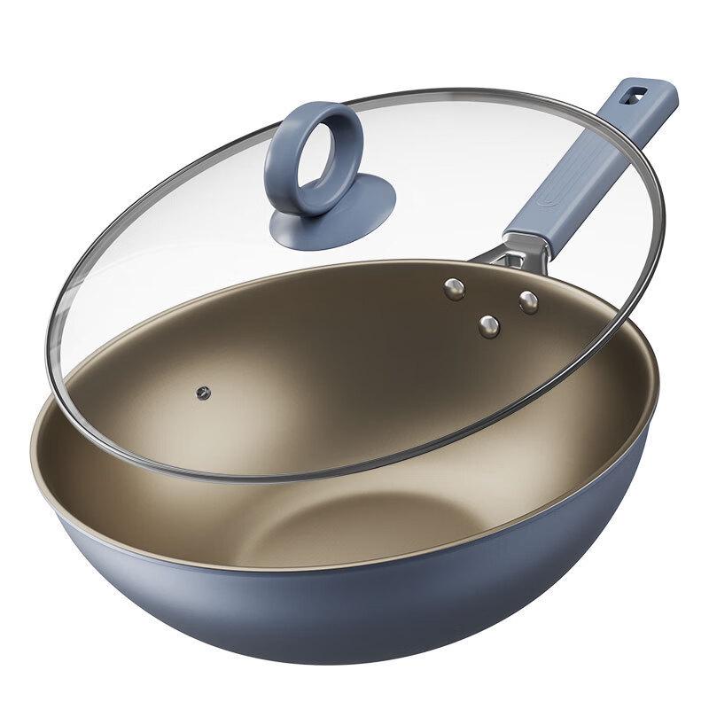 ZISIZ Non-Coated Flat-Bottom Wok with Lid and Utensils