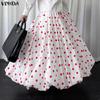 VONDA Vintage Damen Polka Dots Print Locker Lässig Lang Schwingende Röcke Plissee Kleid