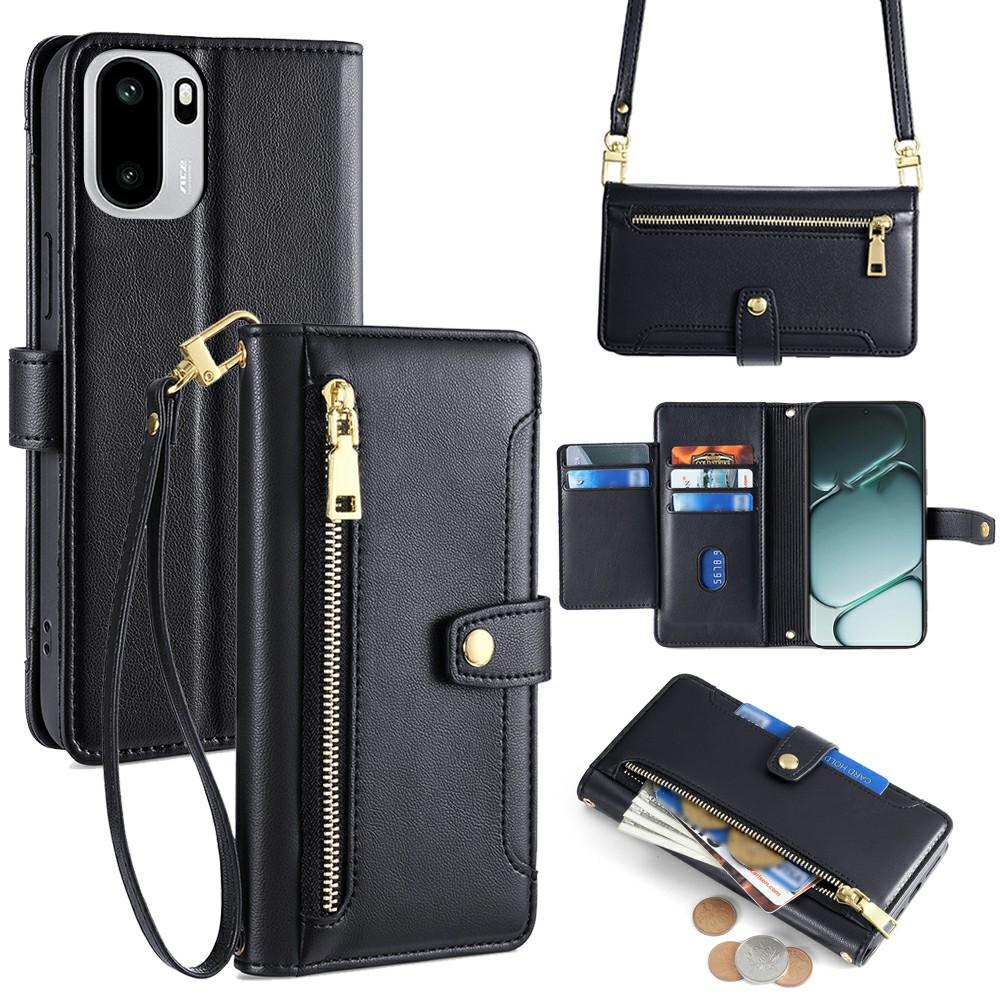 For OnePlus Ace 6T 5G/Ace 6 5G Leather Case Zipper Pocket Wallet Phone Cover with 2 Straps