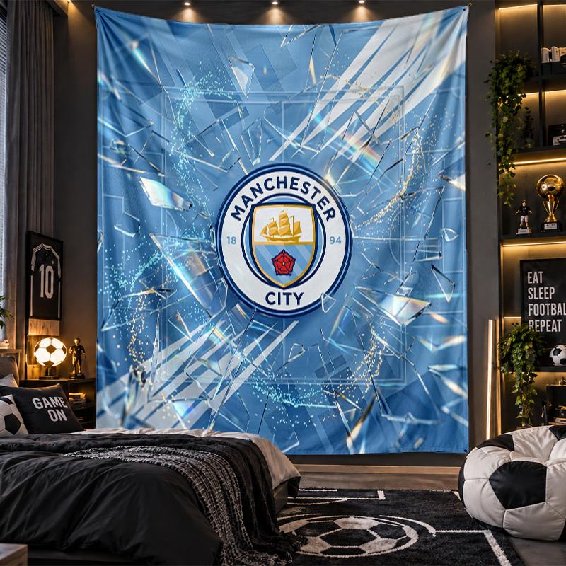 Arazzo da Appendere alla Parete Stampa Manchester City Tessuto per Soggiorno Camera da Letto Decorazione per la Casa