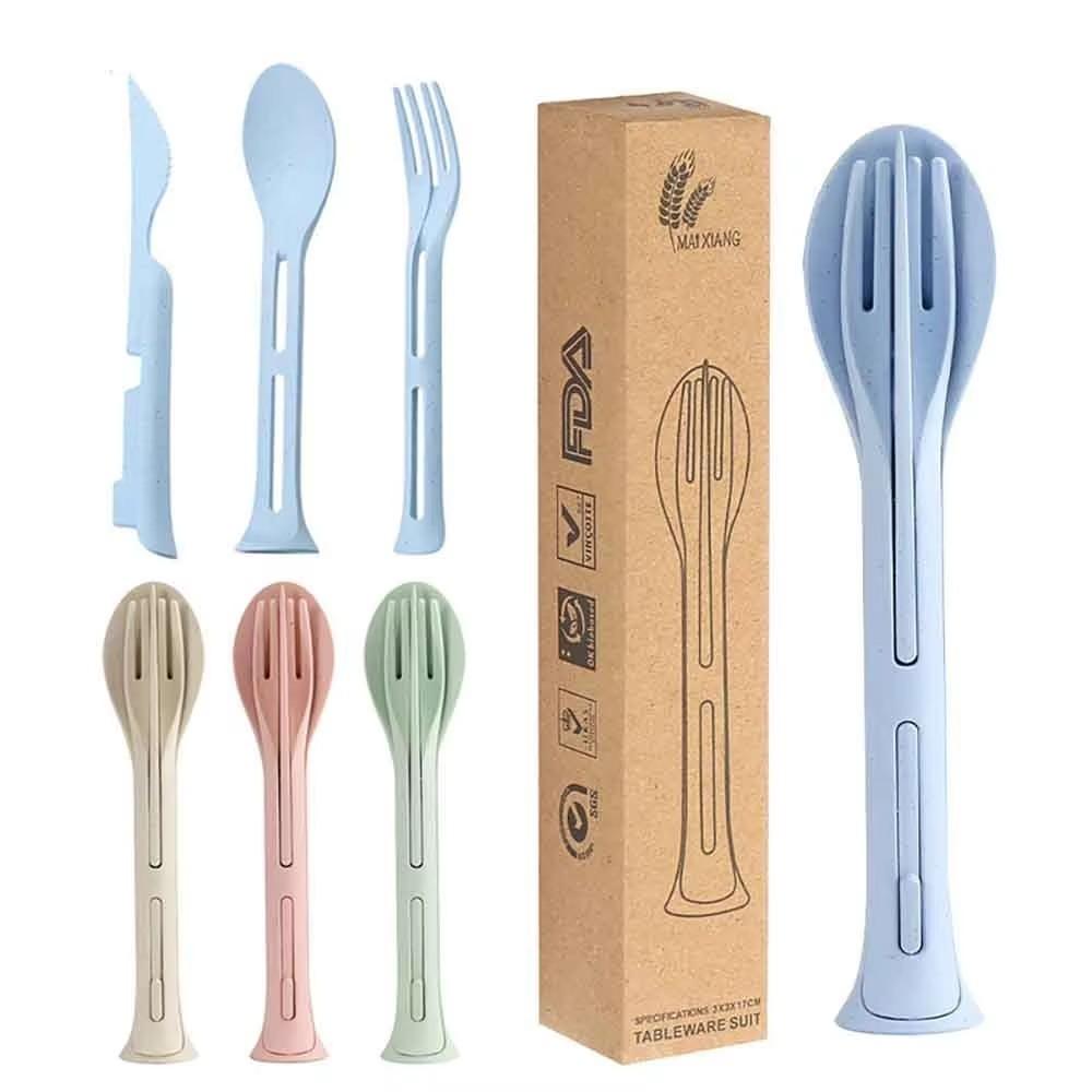 3Pcs/Set High Quality Portable Tableware Set 3 In 1 Reusable Picnic Dinnerware Set Detachable Camping Tableware