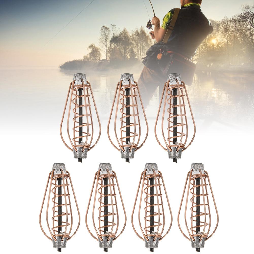 Portable Metal Fishing Feeder Lure Bait Cage Tackle Accessories with Weightcopper Colour 20g(7pcs)