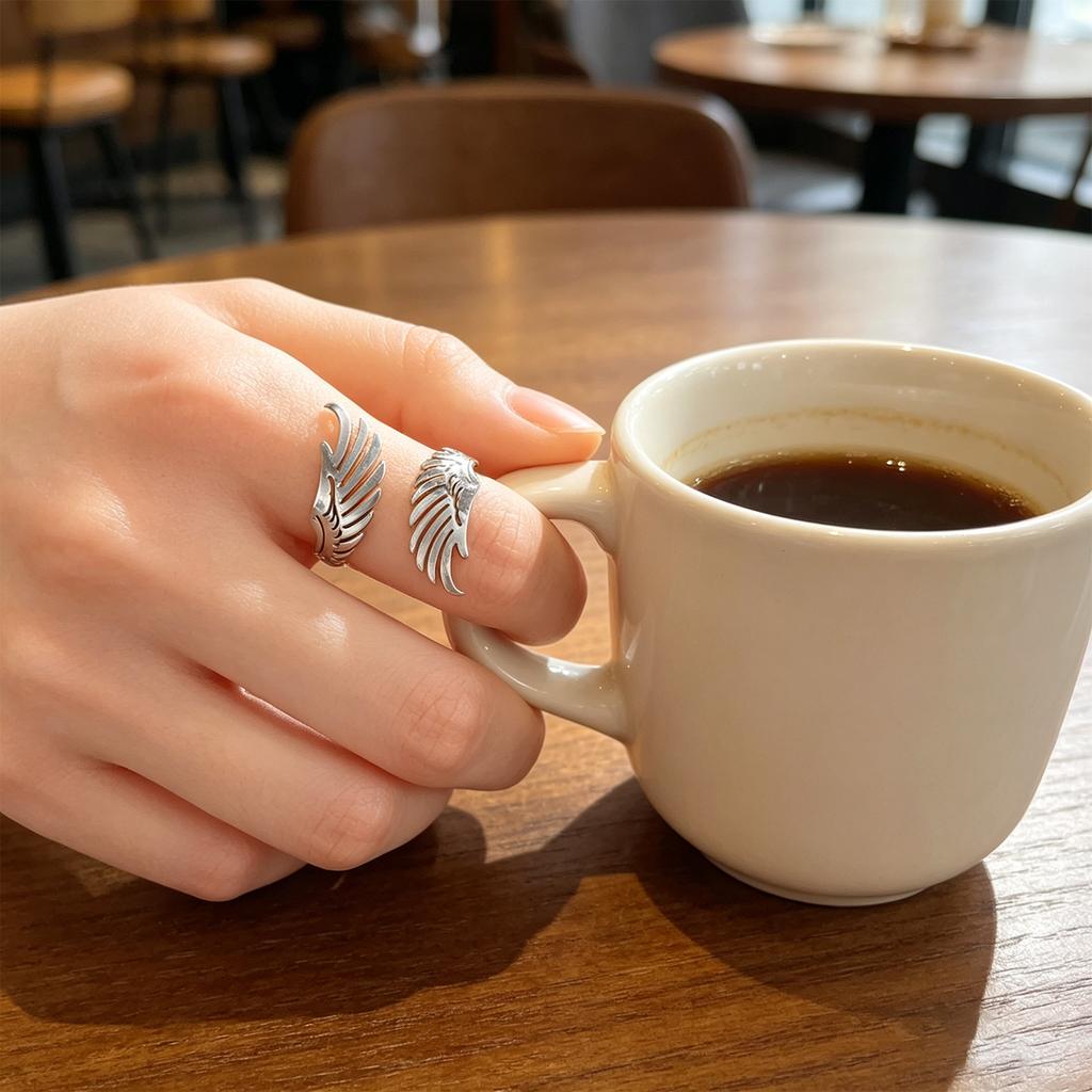 Practical Wing Shape Geometric Finger Rings Adjustable Open Rings Stainless Steel Texture Suitable for Wedding Parties