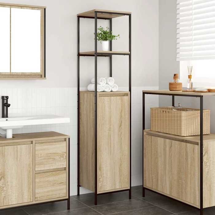 VidaXL Meuble de salle de bain avec étagères chêne sonoma 36x35x165 cm, armoire de rangement de salle de bain, armoire de 861908