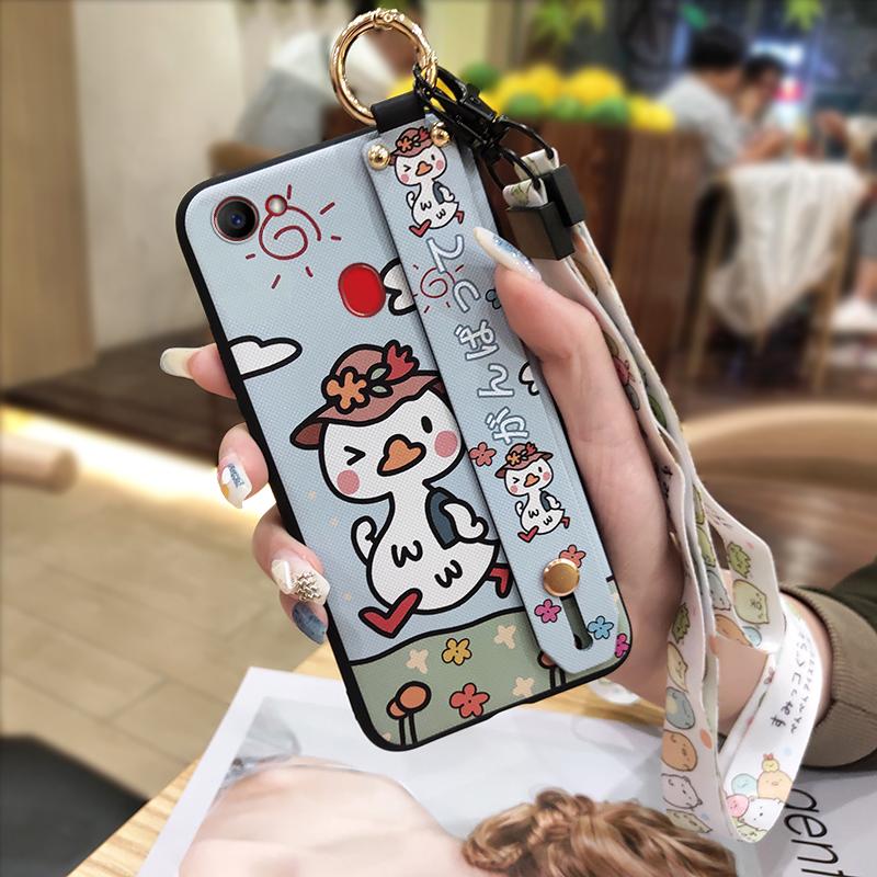 Kickstand Anti-knock Phone Case For OPPO F7 Ring Protective Wrist Strap Phone Holder Wristband Dirt-resistant Durable