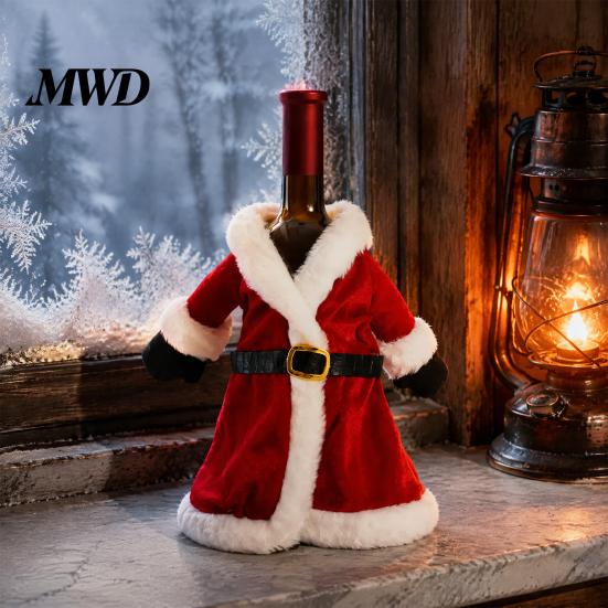 Xmas Drink Ornament Christmas Wine Bottle Cover, Velvet Santa Suit Sleeve, Plush Holiday Decoration Cover for Xmas, New Year, Dinner Table Decor Gift