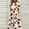 Damen Freizeitkleid mit Halloween-Print, Rundhalsausschnitt und Taschen für Partys