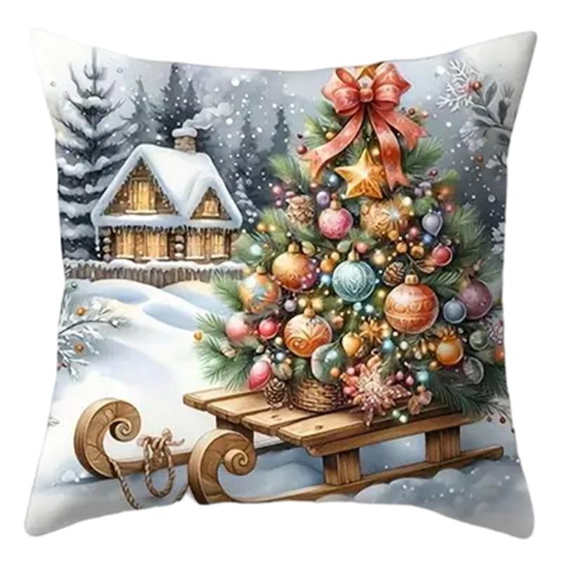 1 Stück Weihnachts-Kerze Glaskugel Druck Kissenbezug Festliches Zwerg-Design Kissenbezug Mode Heimparty Dekoration Kissenbezug
