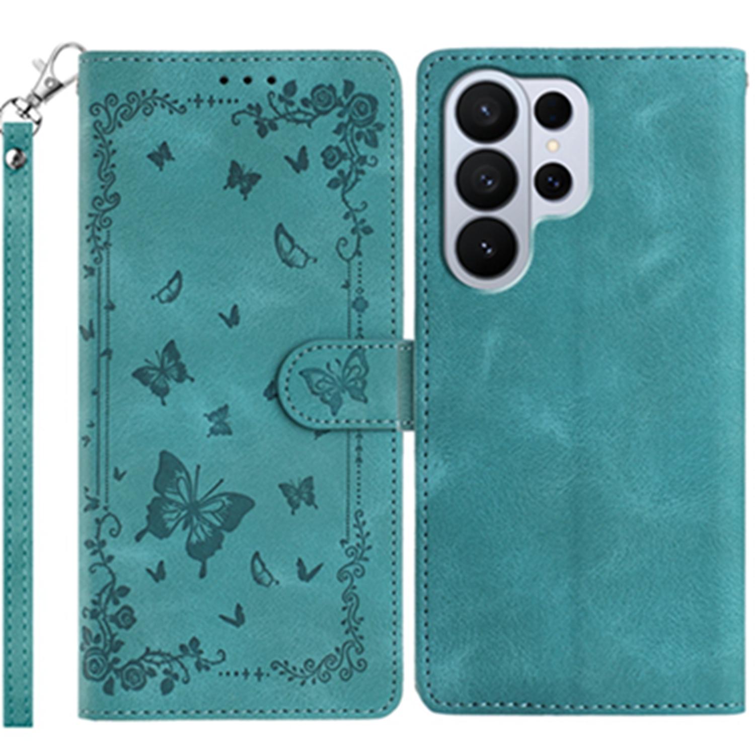 

For Samsung Galaxy S26 Ultra Case Garden Imprinted PU Leather Wallet Phone Cover with Wrist Strap
