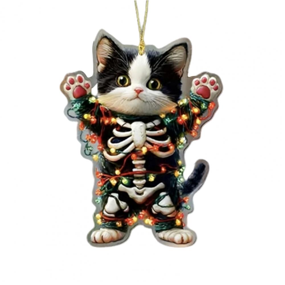Acrylic Car Pendant Cartoon Car Mirror Decor Spooky Halloween Car Accessories Skull Cat Rearview Mirror Pendant for Backpack