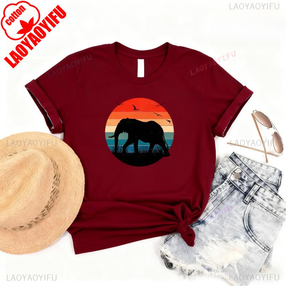 Retro Elephant TShirt Wildlife Animal Lover Gift Shirt Unisex Daily Life Casual Cotton Tshirt Vintage Graphic Printed Tee Tops