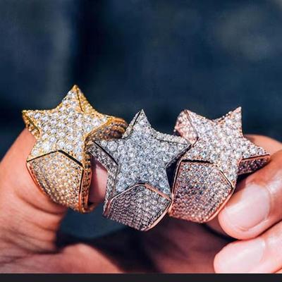Huajie Five Pointed Star Shaped Full Paved Sparkling Zircon Rings for Unisex's Rock Punk  Accessories Trend