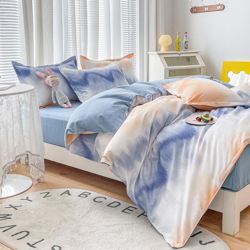 INS Double-sided Availability Pink Blue Cute Cat And Rabbit Bedding Set Duvet Cover Sheets With Pillowcases Full Size Bedroom