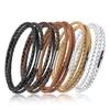 1pc Genuine Braided Leather Bracelet Classic Three Layer Stainless Steel Clasp Bracelet For Men Women Jewelry Making Charm Gifts