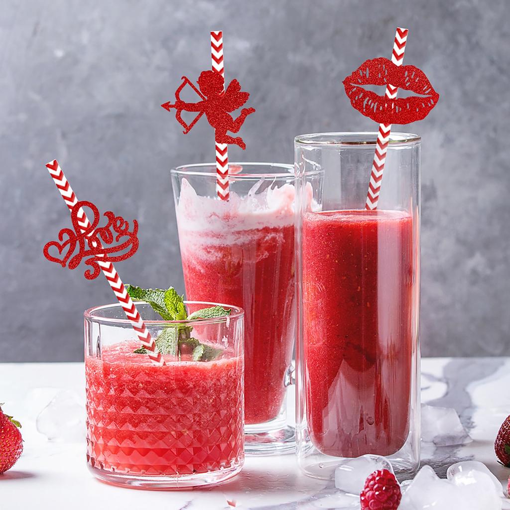 24 Valentine's Day Paper Straws Disposable Straw Decoration Disposable Paper Straw Party Decoration Supplies