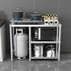 Stainless Steel Three-Tier Kitchen Storage Rack for Gas Cylinder, Stove, and Chopping Board