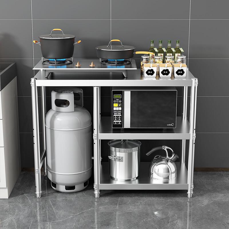 Stainless Steel Three-Tier Kitchen Storage Rack for Gas Cylinder, Stove, and Chopping Board