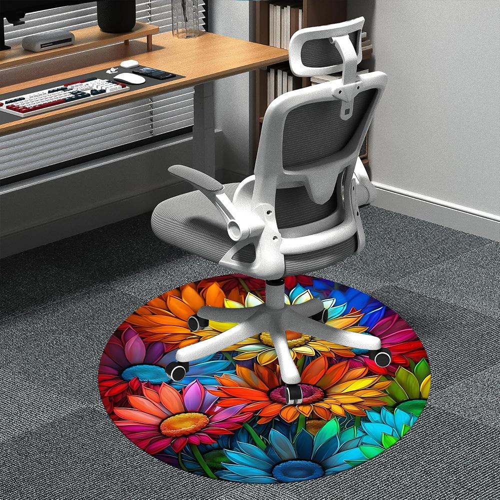 1pc Floral Kaleidoscope Office Round Area Rug, Indoor Mat Suitable ForOffice, Under Office Chairs Bedroom Living Room Home Decor, Room Deco  D077
