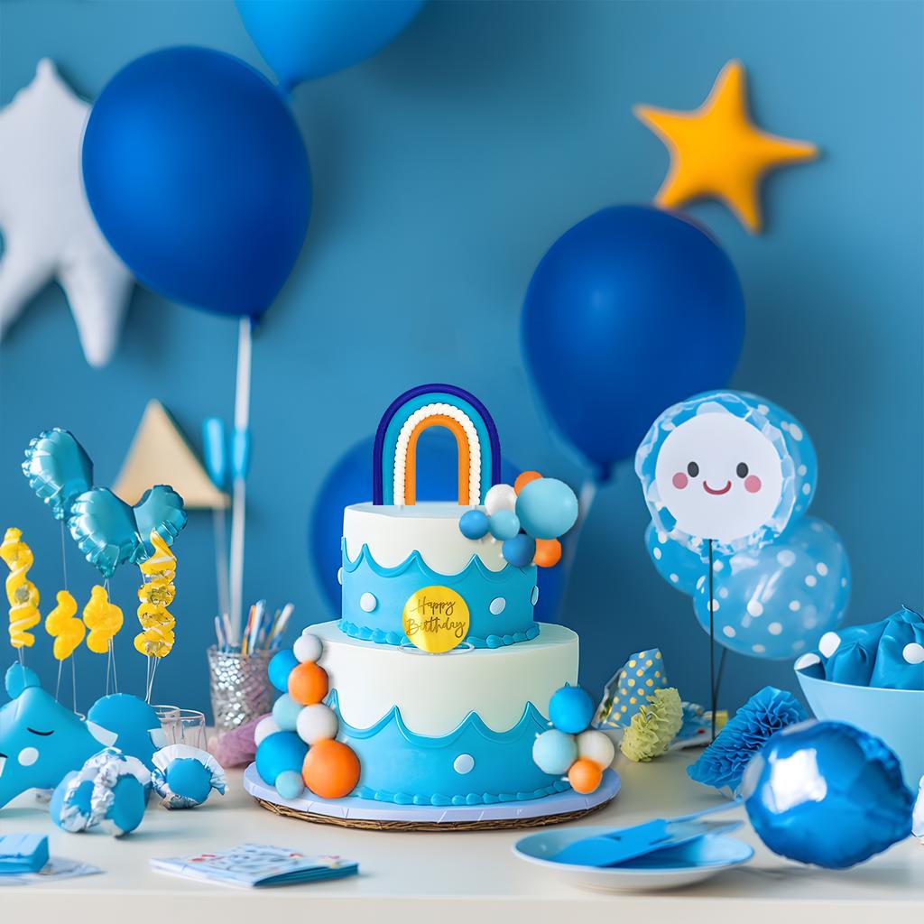 Blue Orange Rainbow Cake Topper with Blue Orange Balls Rainbow Cake Decorations for Blue Theme Birthday  Party