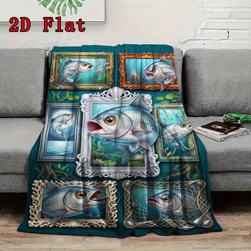 Fish Fantasies 2D Flat Pattern Flannel Blanket, High Quality All Seasons, Home Decor, Warmth and Comfort, Perfect for Christmas Gifts.