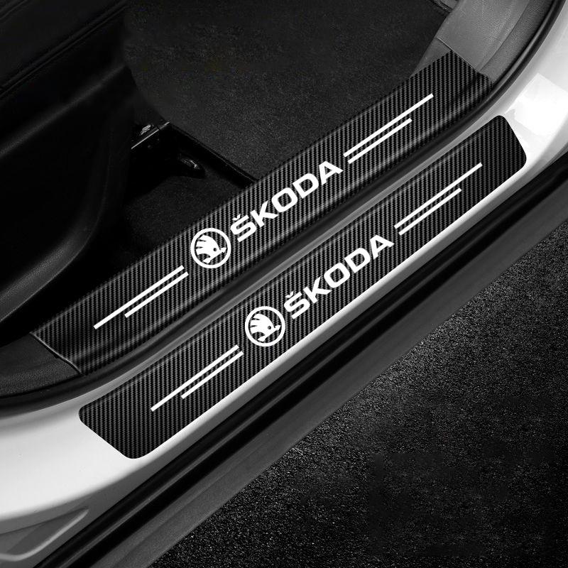 EZN2 4Pcs Car Emblem Threshold Door Sill Protector Anti Scratch For Skoda Octavia Kodiaq Fabia Superb Yeti Rapid Kamiq Karoq Derivat