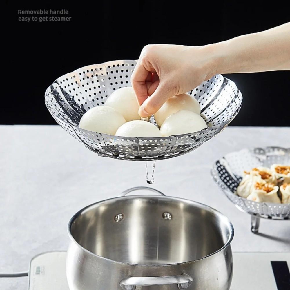 Stainless Steel Folding Dish Steam Lotus Leaf Shape Expandable Steamer Plate Multi-Function Steamer Rack Universal Pot Fit