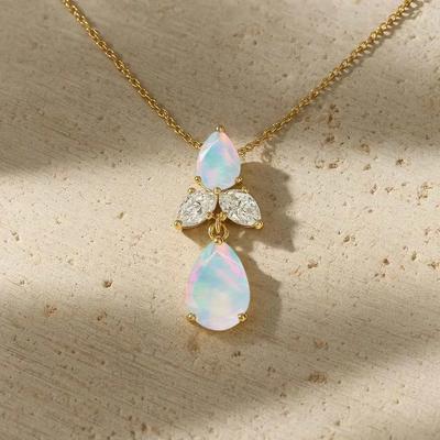 Natural White Opal Gemstone Unique Charm Pendant, AAA Ethiopian Opal Gemstone Gold Chain Pendant Necklace, Fire Opal Handmade Jewelry Gift