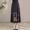 Chinese Style Embroidered Ma Mian Skirt, Elastic Waist, Knee-Length, for Middle-Aged and Elderly Women
