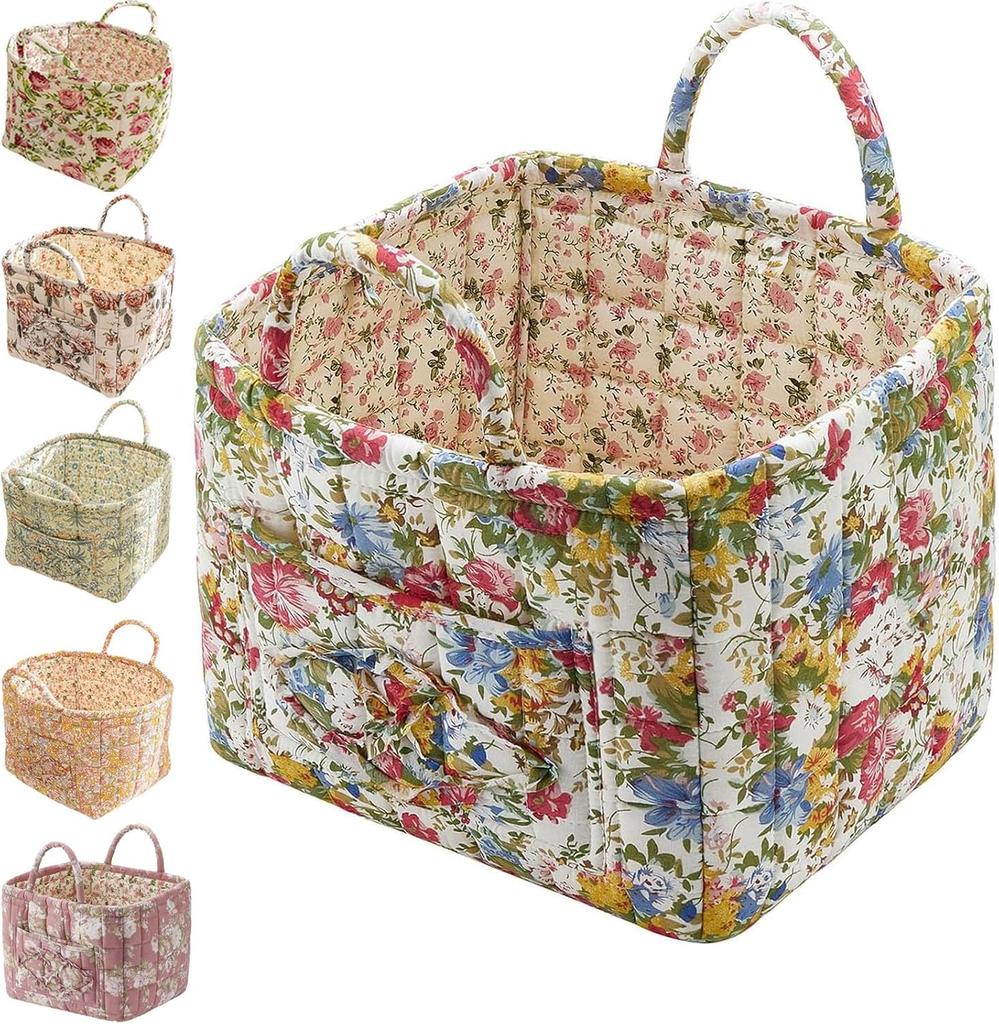 Boho Fabric Storage Basket, Floral Laundry Baskets,Decoration Large Capacity Storage Baskets, Portable Folding Storage Bag for Clothes and Sundries