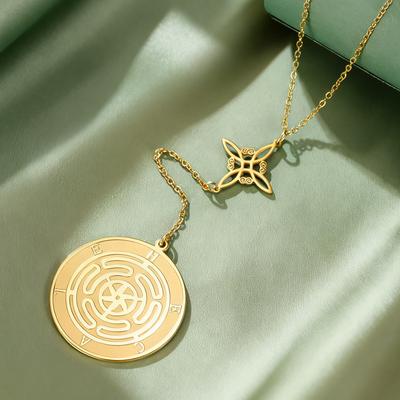 Dawapara Triple Moon Goddess Hekate Wheel Pendant Necklace Mystical Protection Stainless Steel Jewelry