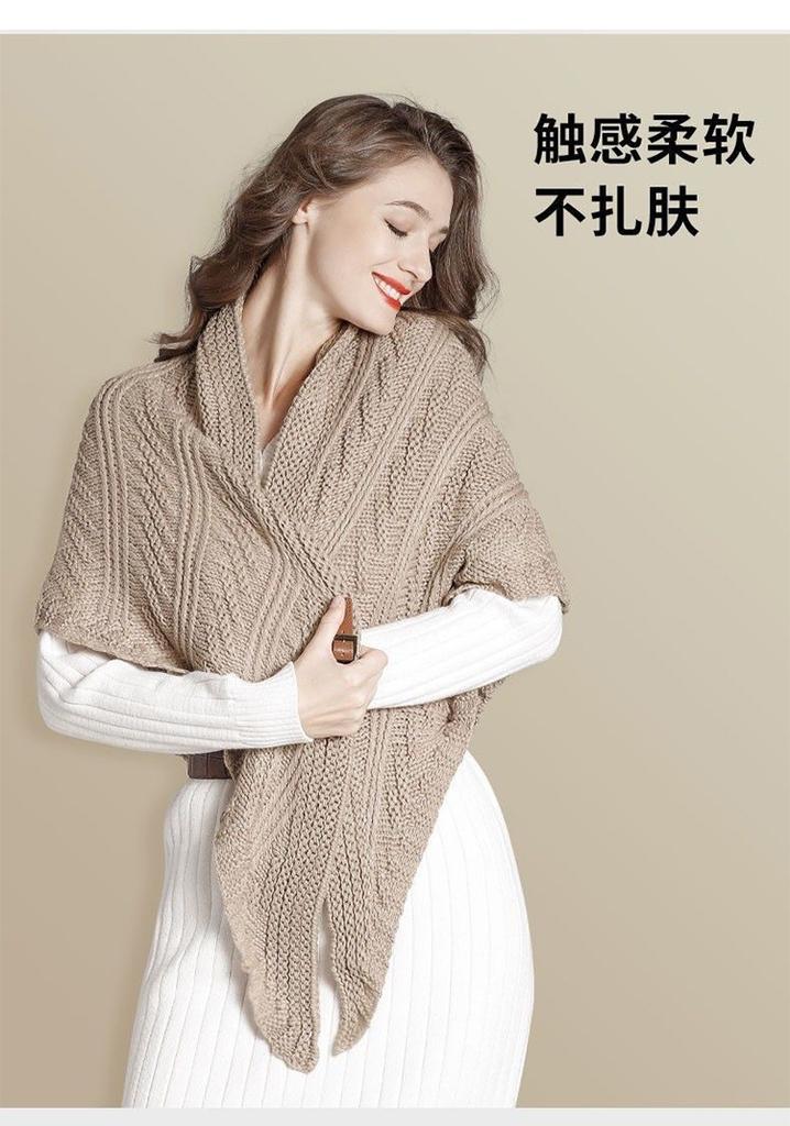 Women S Knitted Triangular Scarf With Buckle Dual Use As Shawl And Neck Warmer