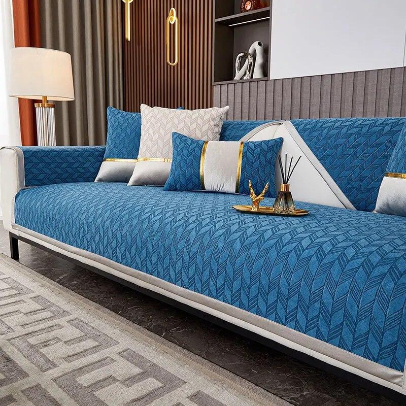 

Нескользящий чехол для дивана из синели, четыре сезона, универсальная подушка для дивана для гостиной, геометрический лист, чехол для дивана, домашний декор 110x240cm 1pcs