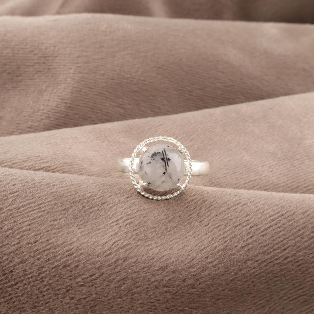 Black Rutile Gemstone Jewelry, 925 Solid Sterling Silver Ring, Beautiful Silver Ring, Handmade Bohemian Jewelry For Wedding Gift