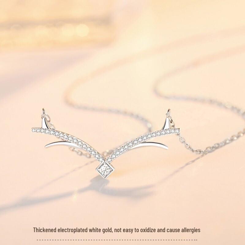 925 Silver Moose Antler Necklace - Lucky Clavicle Chain Pendant for Women, Creative Christmas Gift