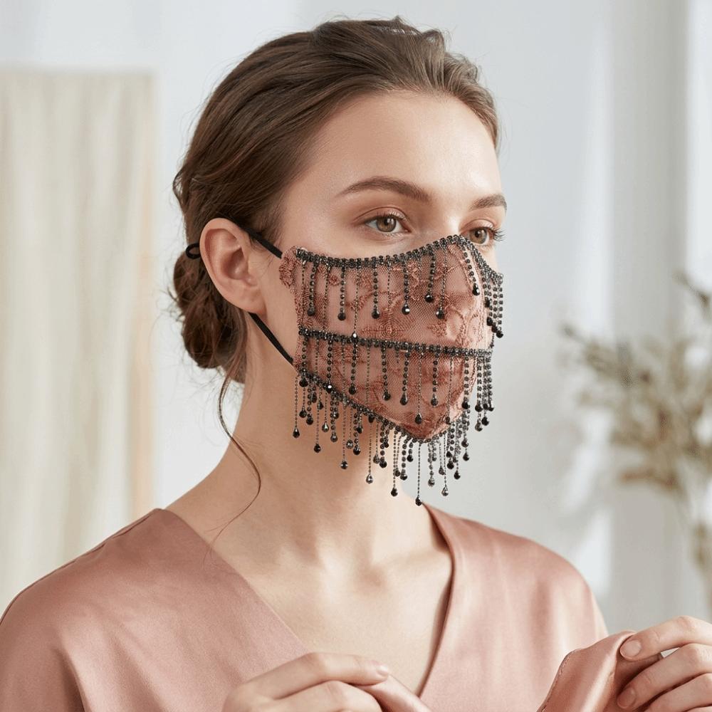 Tassels Women's Veil Mask Breathable Cosplay Mask Elegant Bling Face Mask  Daily Life