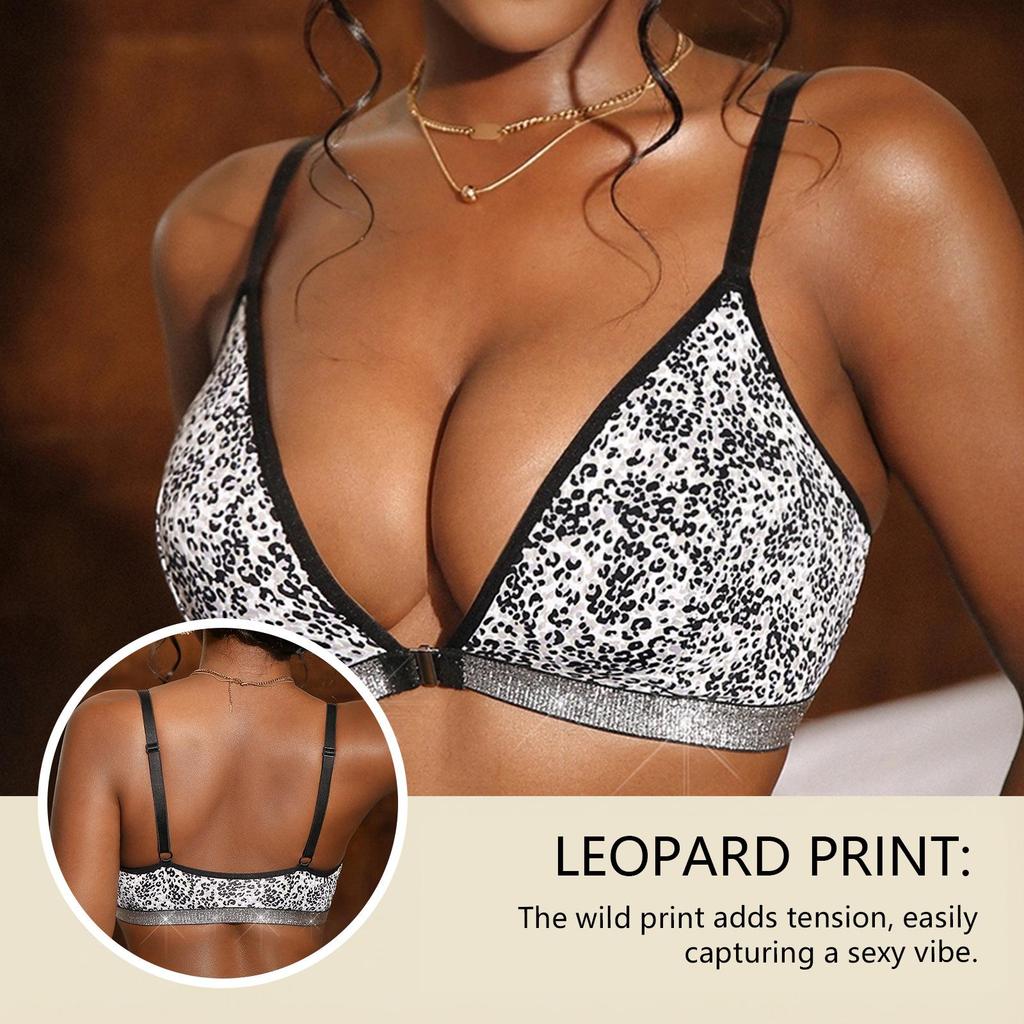 Zeriluna Leopard Print Triangle Cup Bra - Fashionable, Sexy, and Comfortable with Thin Straps for Everyday Wear.