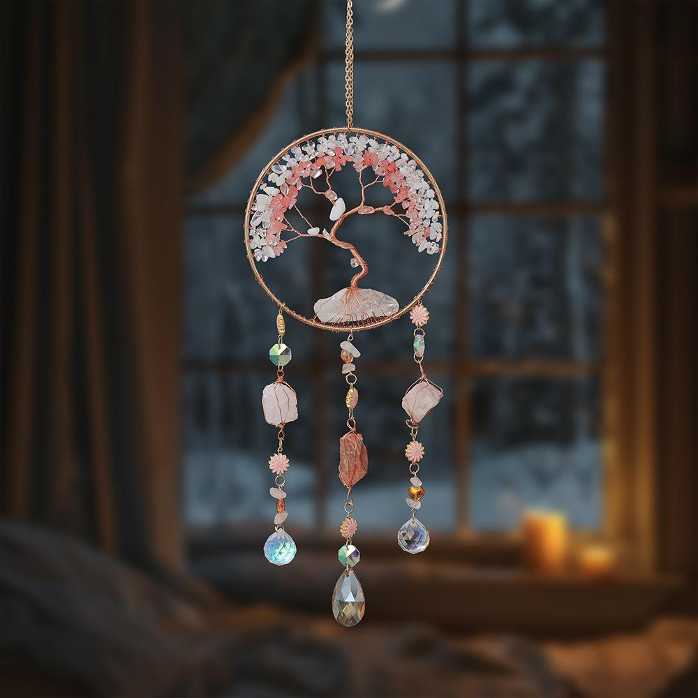 Hand-Woven Wind Chimes Life Tree Dream Crystal Wind Chime Crystal Stone Room Decoration Engraving Christmas