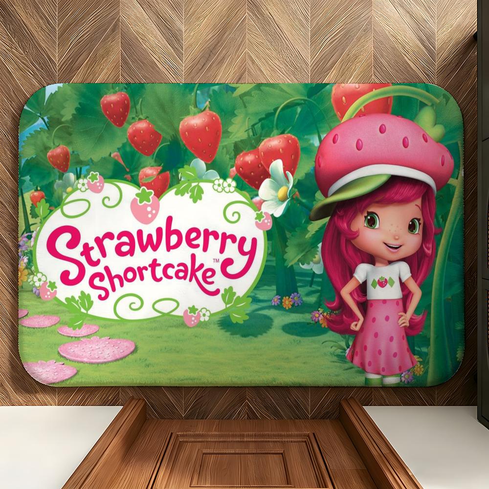 Character S-Strawberry Shortcake Floor Mat Soft Flannel Floor Mat  Suitable for Entryways, Living Rooms, Bedrooms, and Bathrooms