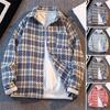 Men Woolen Jacket Lapel Long Sleeve Plaid Pattern Single-Breasted Coat with Chest Pocket Loose Fit Jacket Coat