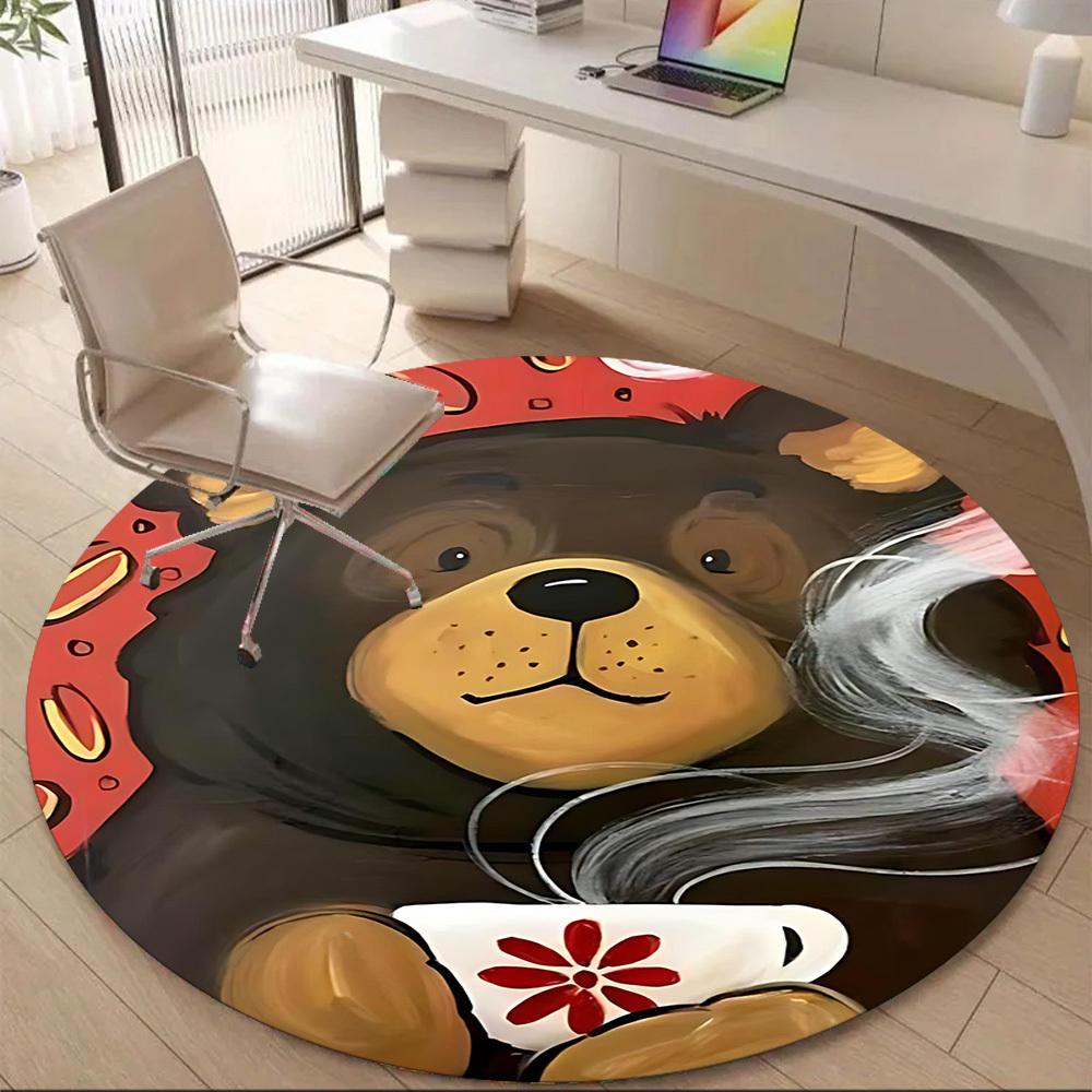 1PCTea Bear Office Round Area Rug, Mat Suitable For Office, Under Office Chairs Bedroom Living Room Home Decor, Room Deco
