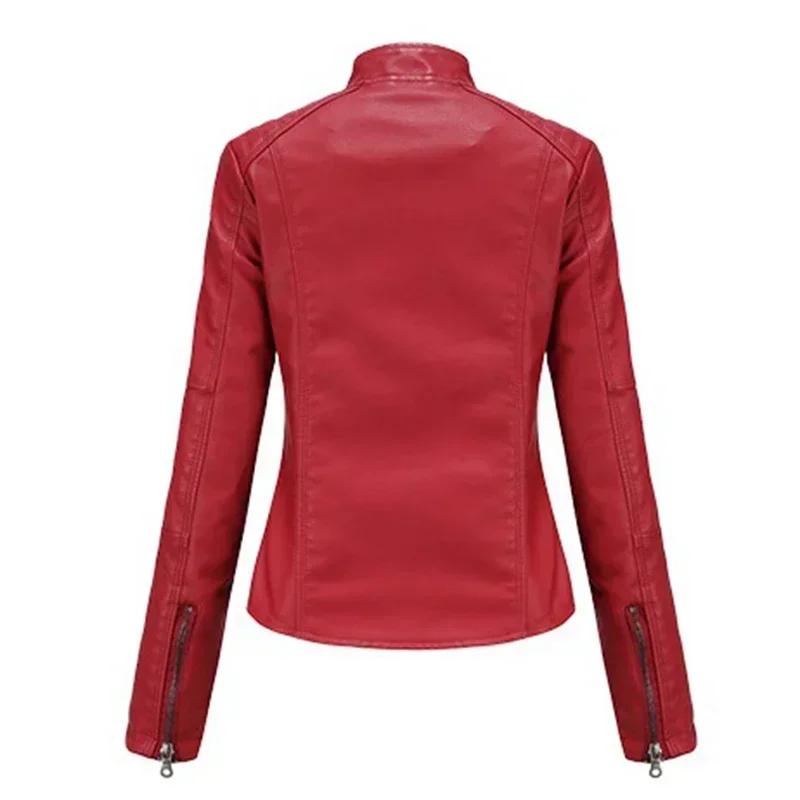 Faux Leather Jacket Women Spring Autumn Women's Moto Biker Jacket Red Black Coat Outerwear
