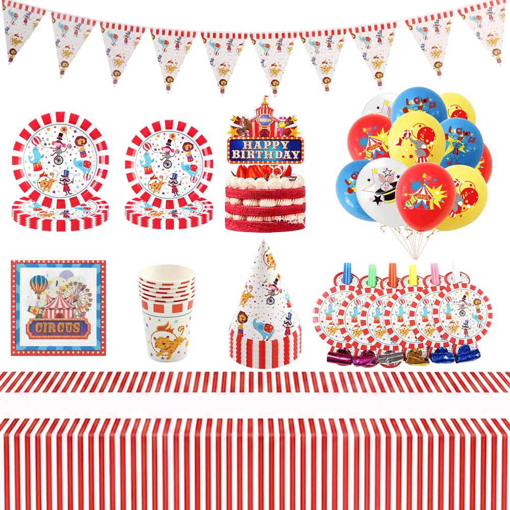 Circus Theme Party Supplies Carnival Animal Paper Plates Cups Tablecloth Balloons Clown Kids Birthday Decor Baby Shower Favors