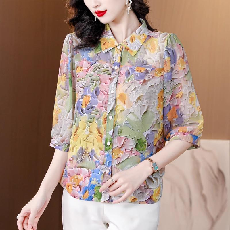 Women's Loose Chiffon Mid-Sleeve Top: 2024 Summer Fashion - Versatile & Slim-Fit, Perfect for a Sophisticated Look
