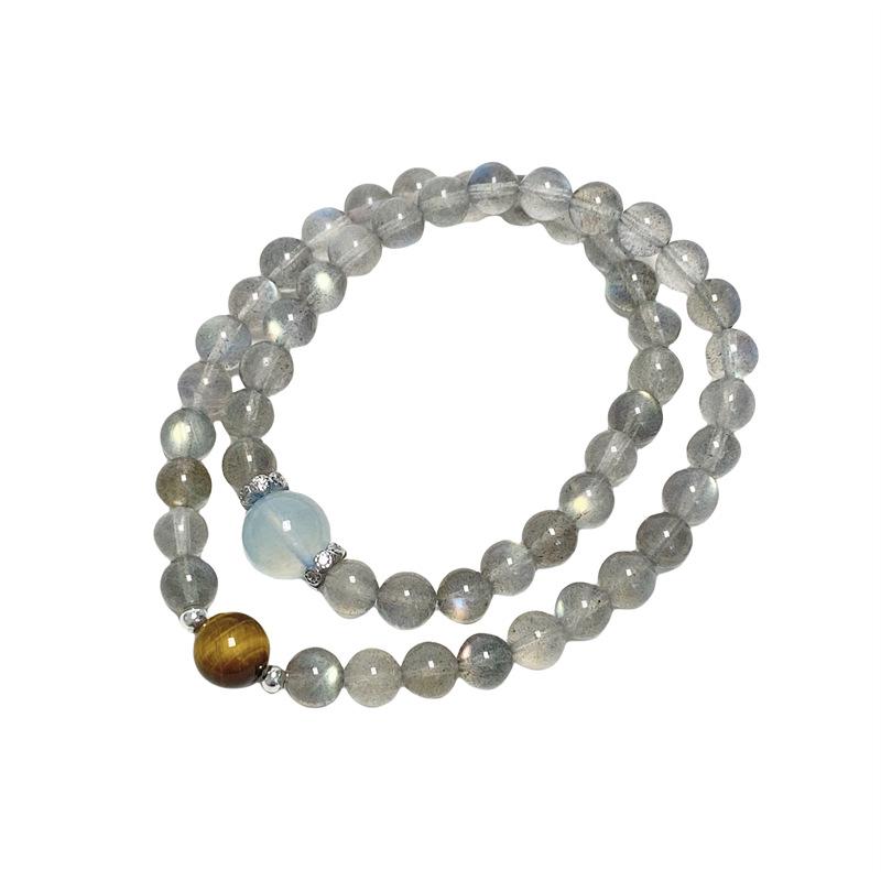 Letters from the Universe Aquamarine Moonstone Tiger Eye Stone Double-Layer Beaded Bracelet for Women, Niche Design for Summer